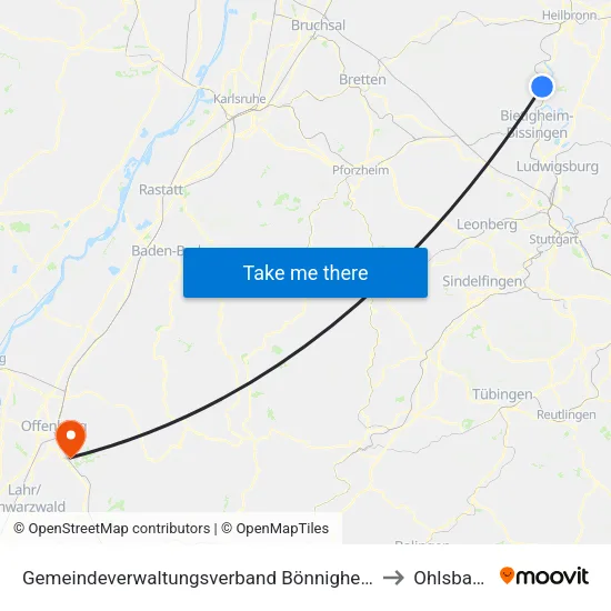Gemeindeverwaltungsverband Bönnigheim to Ohlsbach map