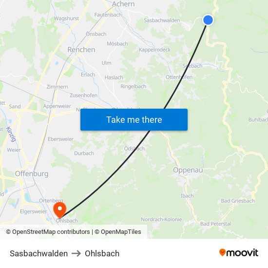 Sasbachwalden to Ohlsbach map