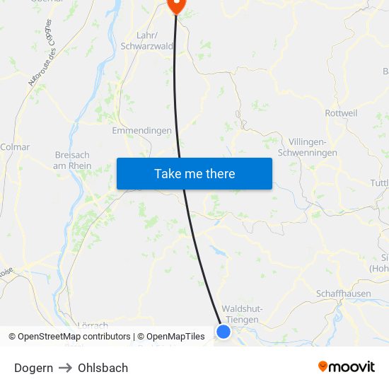 Dogern to Ohlsbach map