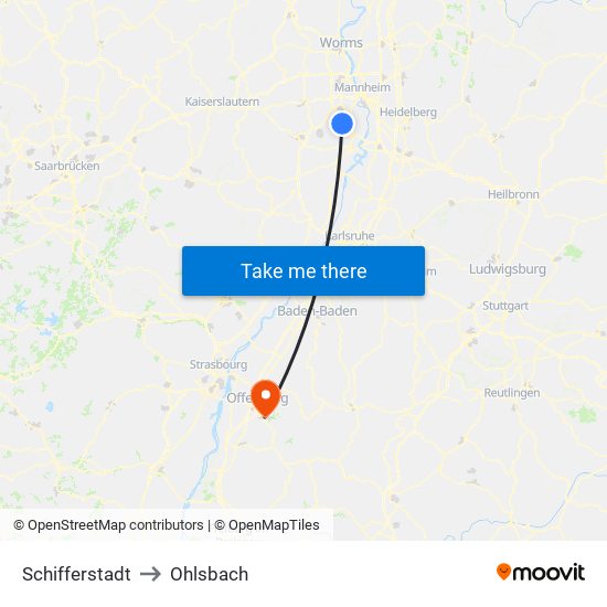 Schifferstadt to Ohlsbach map