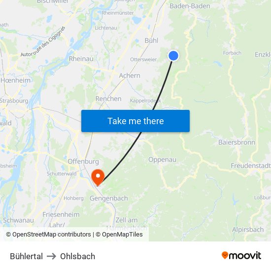 Bühlertal to Ohlsbach map