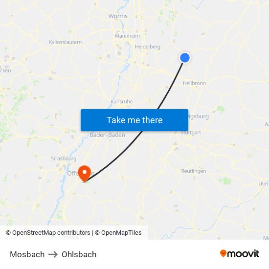 Mosbach to Ohlsbach map