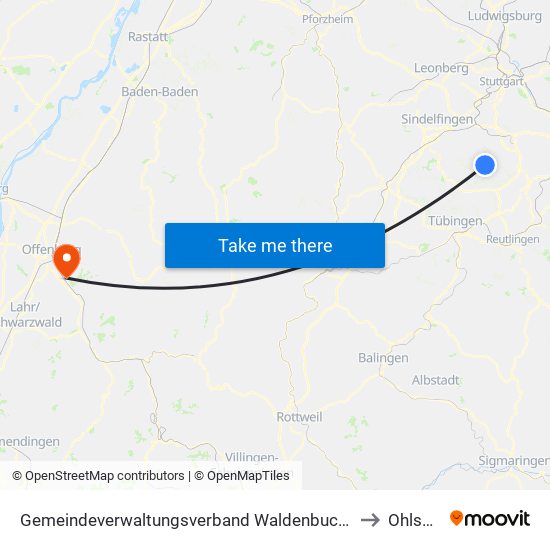 Gemeindeverwaltungsverband Waldenbuch/Steinenbronn to Ohlsbach map