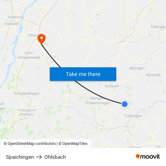 Spaichingen to Ohlsbach map