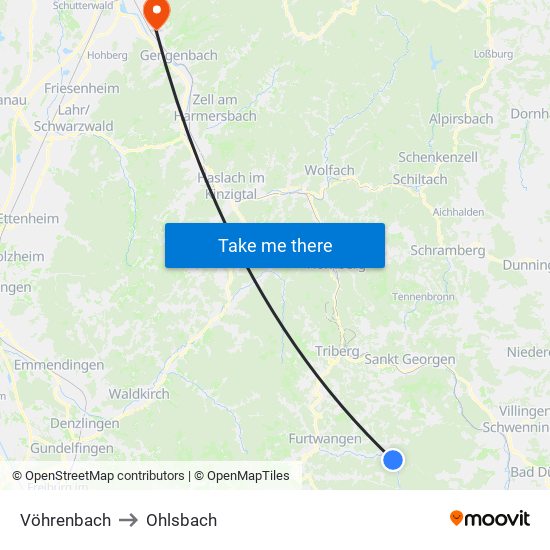 Vöhrenbach to Ohlsbach map