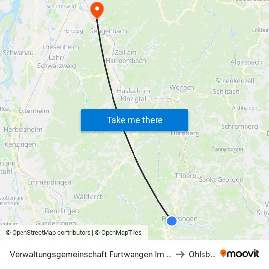 Verwaltungsgemeinschaft Furtwangen Im Schwarzwald to Ohlsbach map