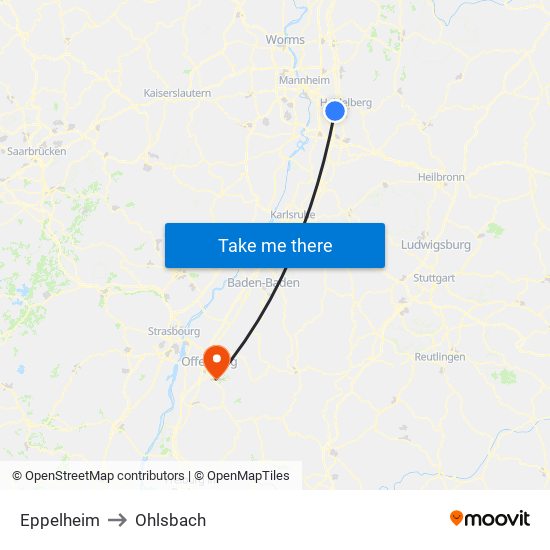 Eppelheim to Ohlsbach map