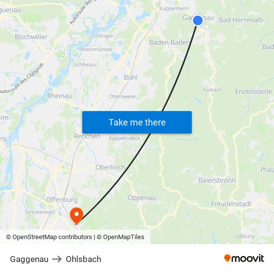 Gaggenau to Ohlsbach map