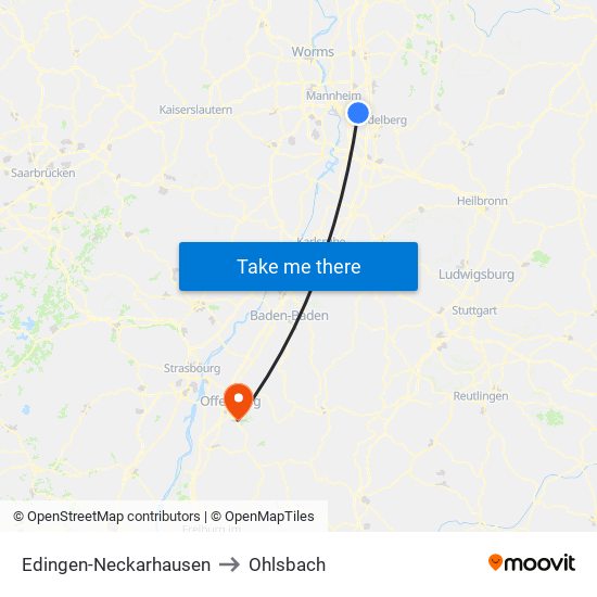 Edingen-Neckarhausen to Ohlsbach map