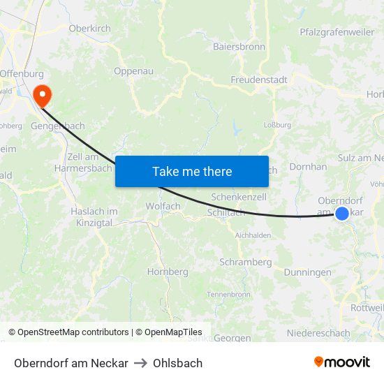 Oberndorf am Neckar to Ohlsbach map