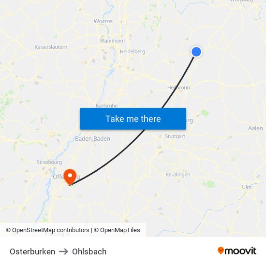 Osterburken to Ohlsbach map