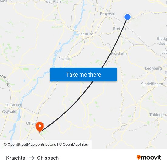 Kraichtal to Ohlsbach map