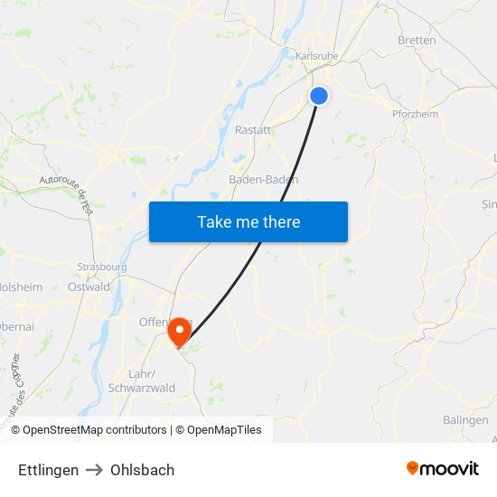 Ettlingen to Ohlsbach map