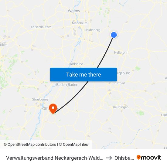 Verwaltungsverband Neckargerach-Waldbrunn to Ohlsbach map