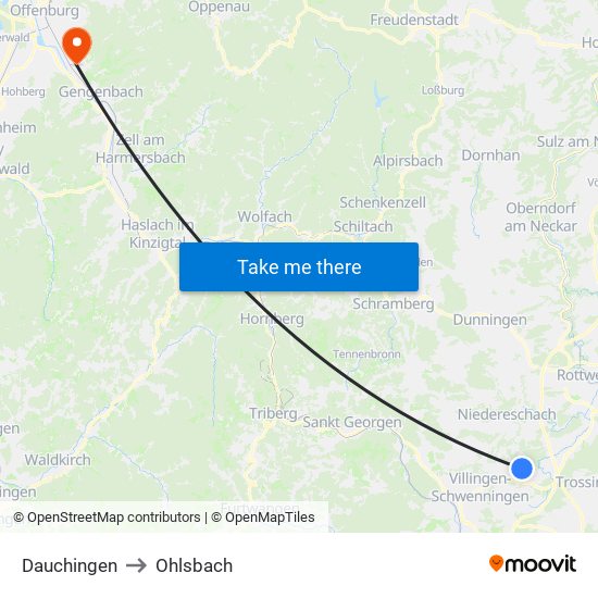 Dauchingen to Ohlsbach map