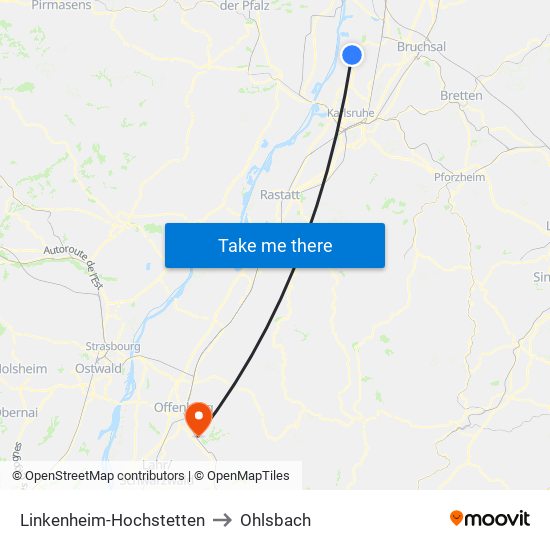 Linkenheim-Hochstetten to Ohlsbach map