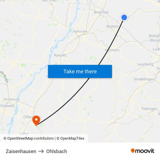 Zaisenhausen to Ohlsbach map