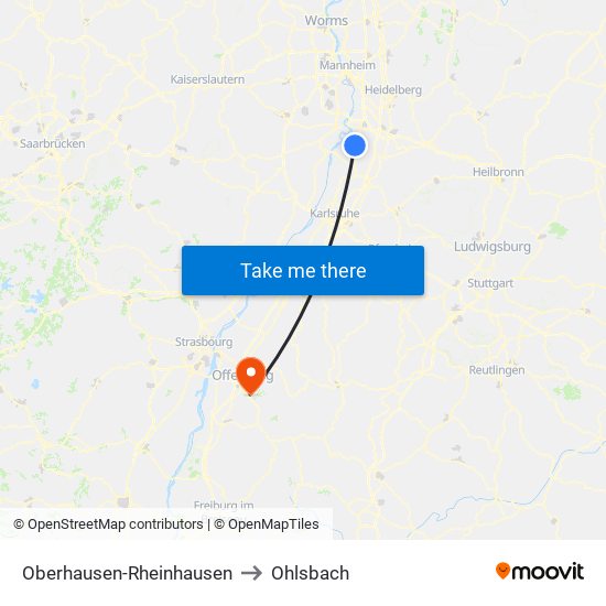Oberhausen-Rheinhausen to Ohlsbach map