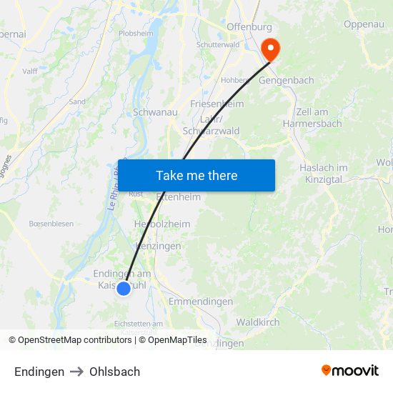 Endingen to Ohlsbach map