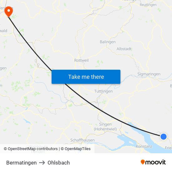 Bermatingen to Ohlsbach map