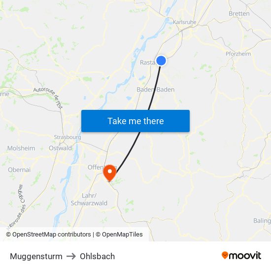 Muggensturm to Ohlsbach map