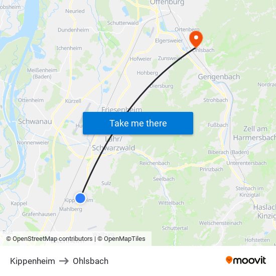 Kippenheim to Ohlsbach map