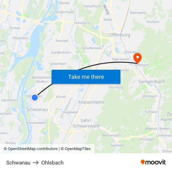Schwanau to Ohlsbach map