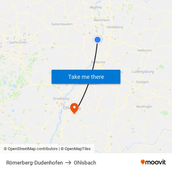 Römerberg-Dudenhofen to Ohlsbach map