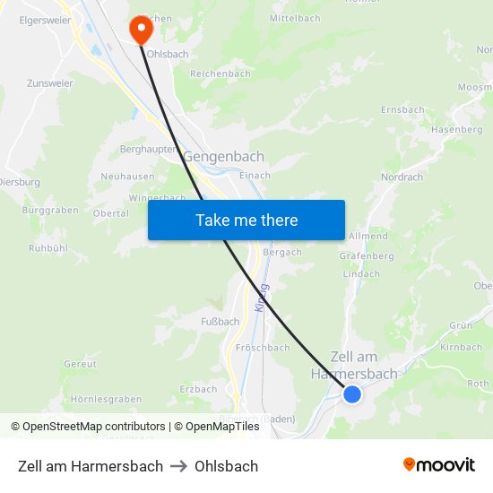 Zell am Harmersbach to Ohlsbach map