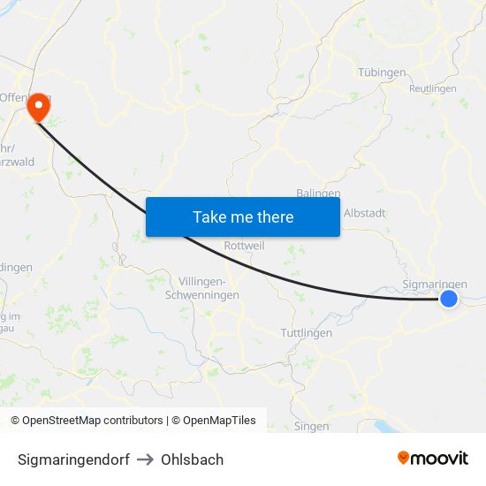 Sigmaringendorf to Ohlsbach map