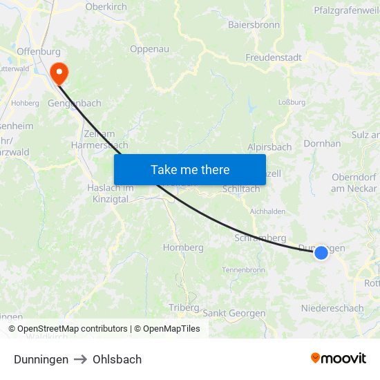 Dunningen to Ohlsbach map