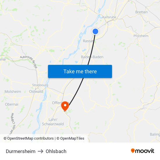 Durmersheim to Ohlsbach map