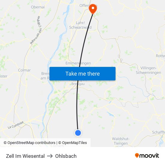 Zell Im Wiesental to Ohlsbach map