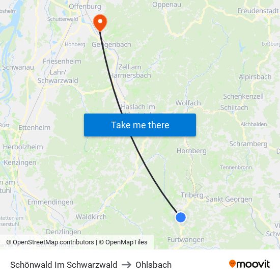 Schönwald Im Schwarzwald to Ohlsbach map