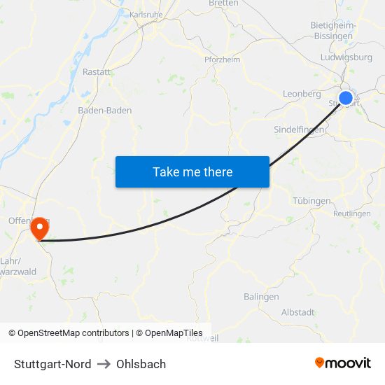 Stuttgart-Nord to Ohlsbach map