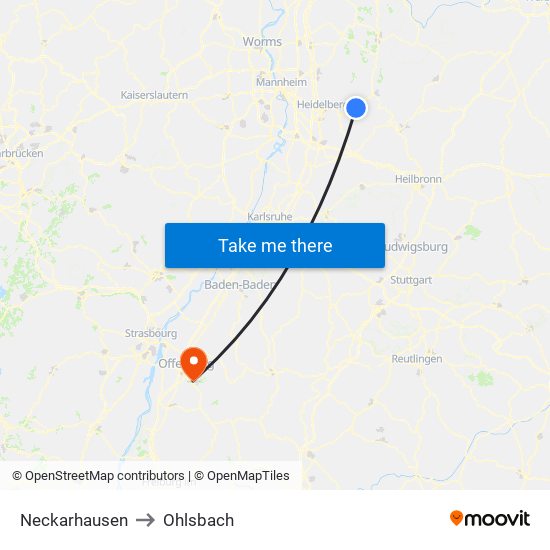 Neckarhausen to Ohlsbach map