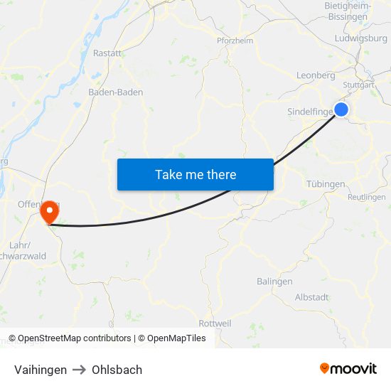 Vaihingen to Ohlsbach map