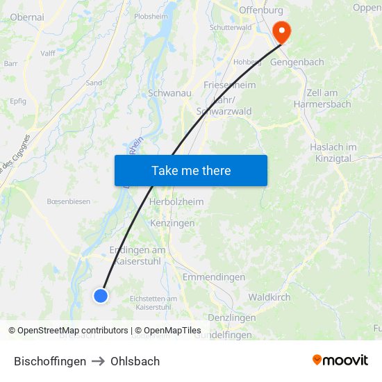 Bischoffingen to Ohlsbach map