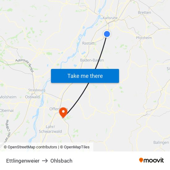 Ettlingenweier to Ohlsbach map