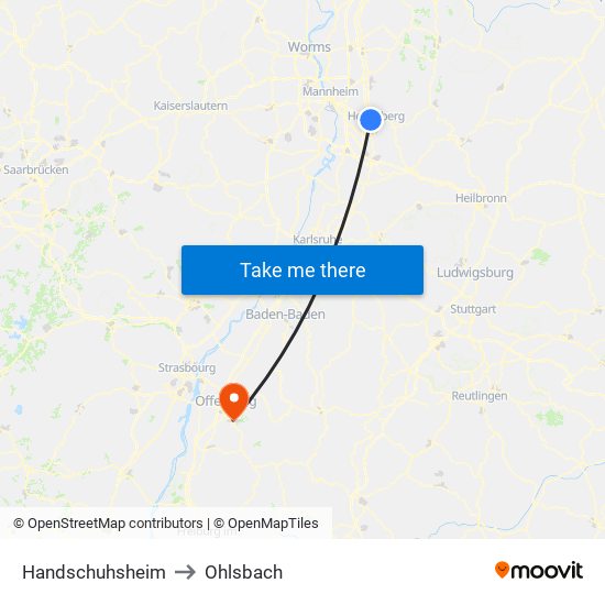 Handschuhsheim to Ohlsbach map