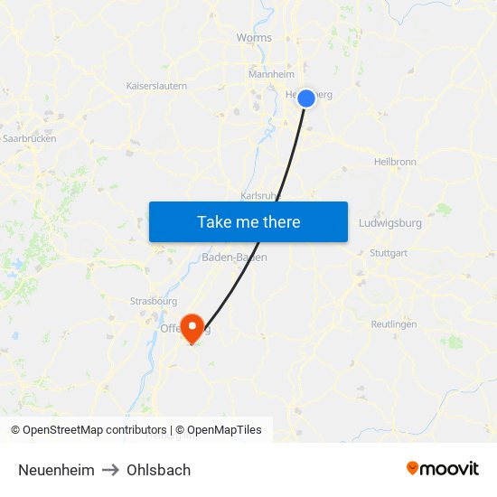 Neuenheim to Ohlsbach map