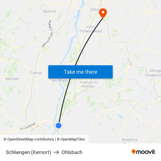 Schliengen (Kernort) to Ohlsbach map