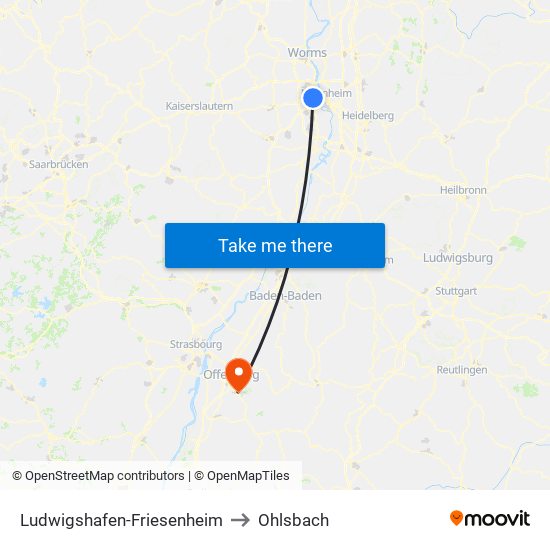Ludwigshafen-Friesenheim to Ohlsbach map