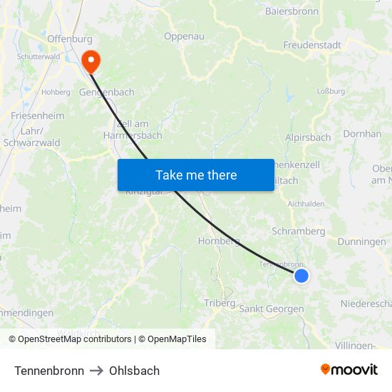 Tennenbronn to Ohlsbach map