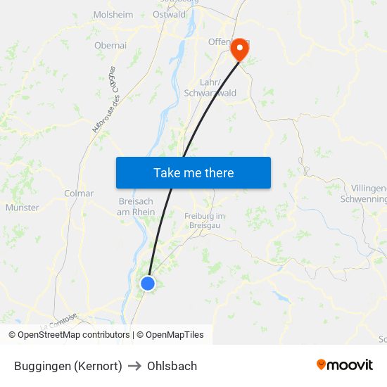 Buggingen (Kernort) to Ohlsbach map