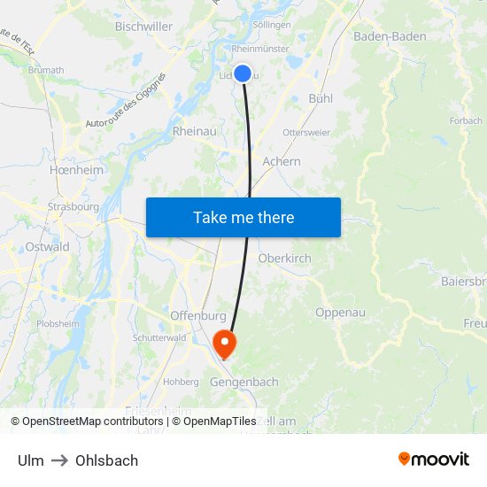 Ulm to Ohlsbach map