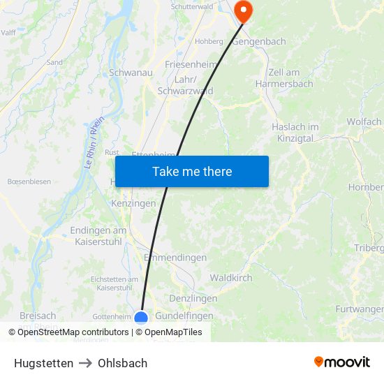 Hugstetten to Ohlsbach map