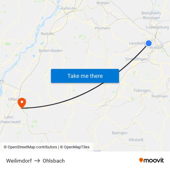 Weilimdorf to Ohlsbach map