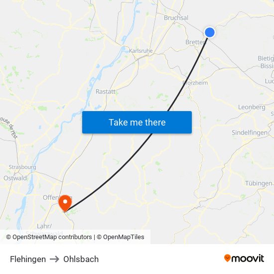 Flehingen to Ohlsbach map