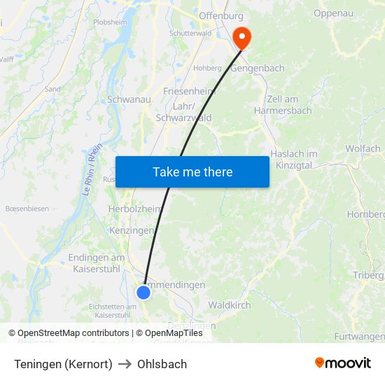 Teningen (Kernort) to Ohlsbach map